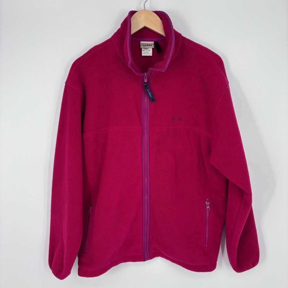 Vintage LL Bean Fleece Full Zip Jacket Womens Large Pink Full Zip Made in USA